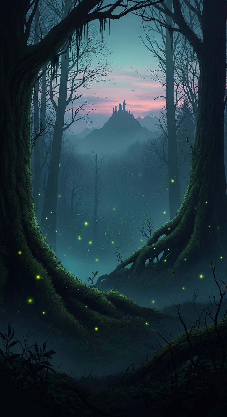 Fondo vertical del ambiente 'fantasía' del modo de lectura rápida, usado en la landing de influencers