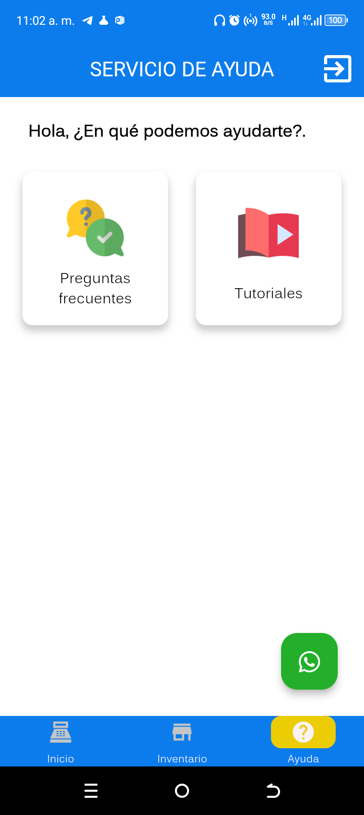Servicio de ayuda: preguntas frecuentes, tutoriales y botón flotante de WhatsApp