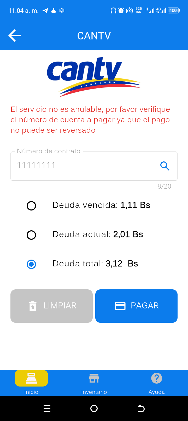 Selección de deuda vencida, actual o total antes de pagar