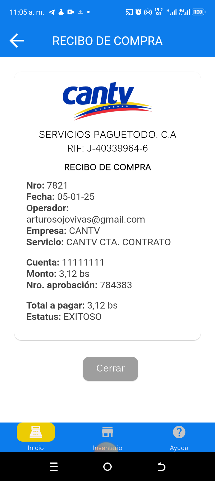 Segundo recibo con número de aprobación y estatus exitoso